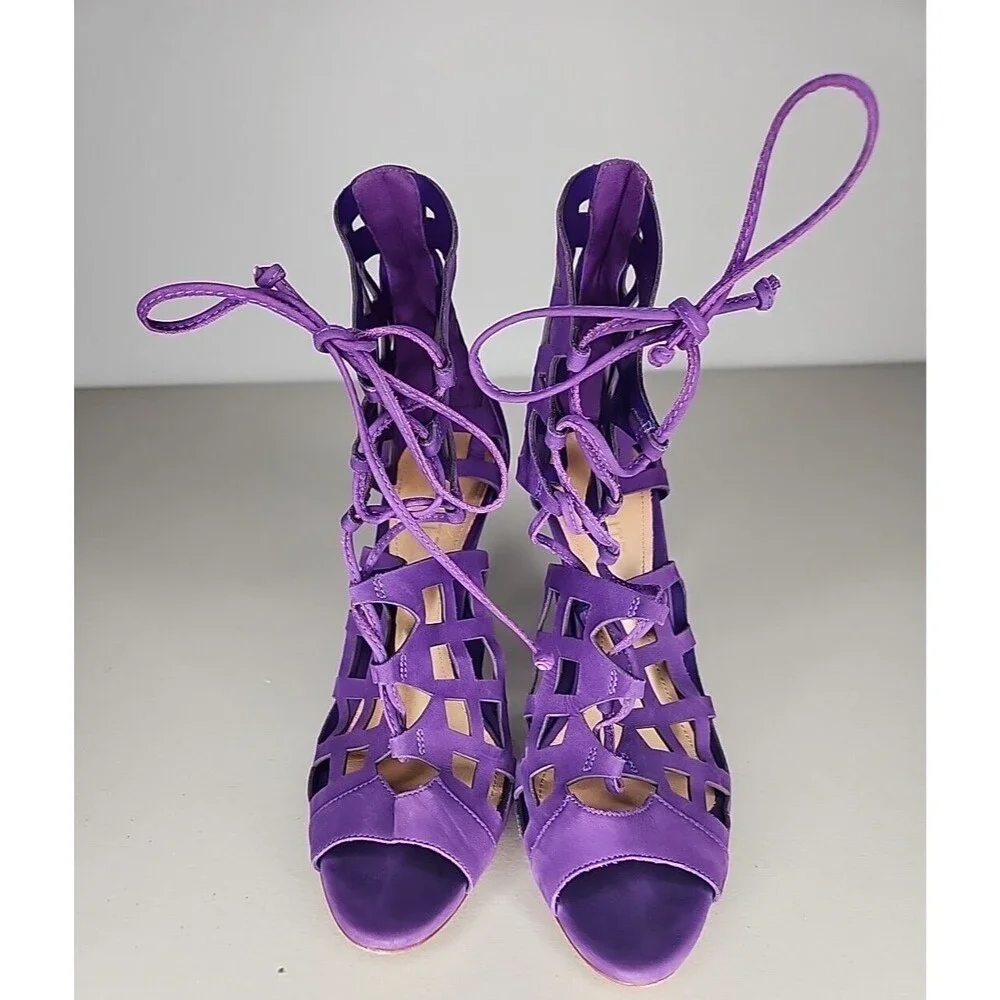 Schutz Womens Size 8.5 B Strappy Caged Gladiator Purple Heels Pumps Leather